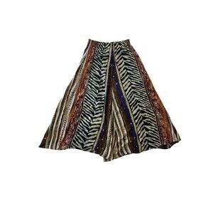 VTG Peter Popovitch Zebra Print Maxi Midi Skirt M Rayon Earthy Boho Paneled USA
